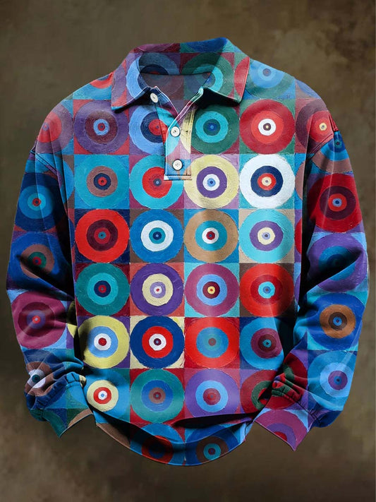 Abstract Colorful Circle Print Casual Long-Sleeve Polo Shirt