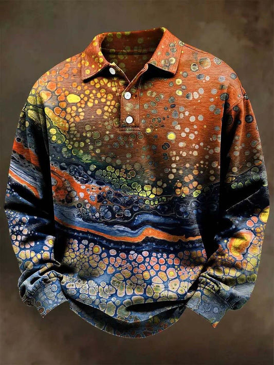Abstract Gradient Psychedelic Print Casual Long-Sleeve Polo Shirt