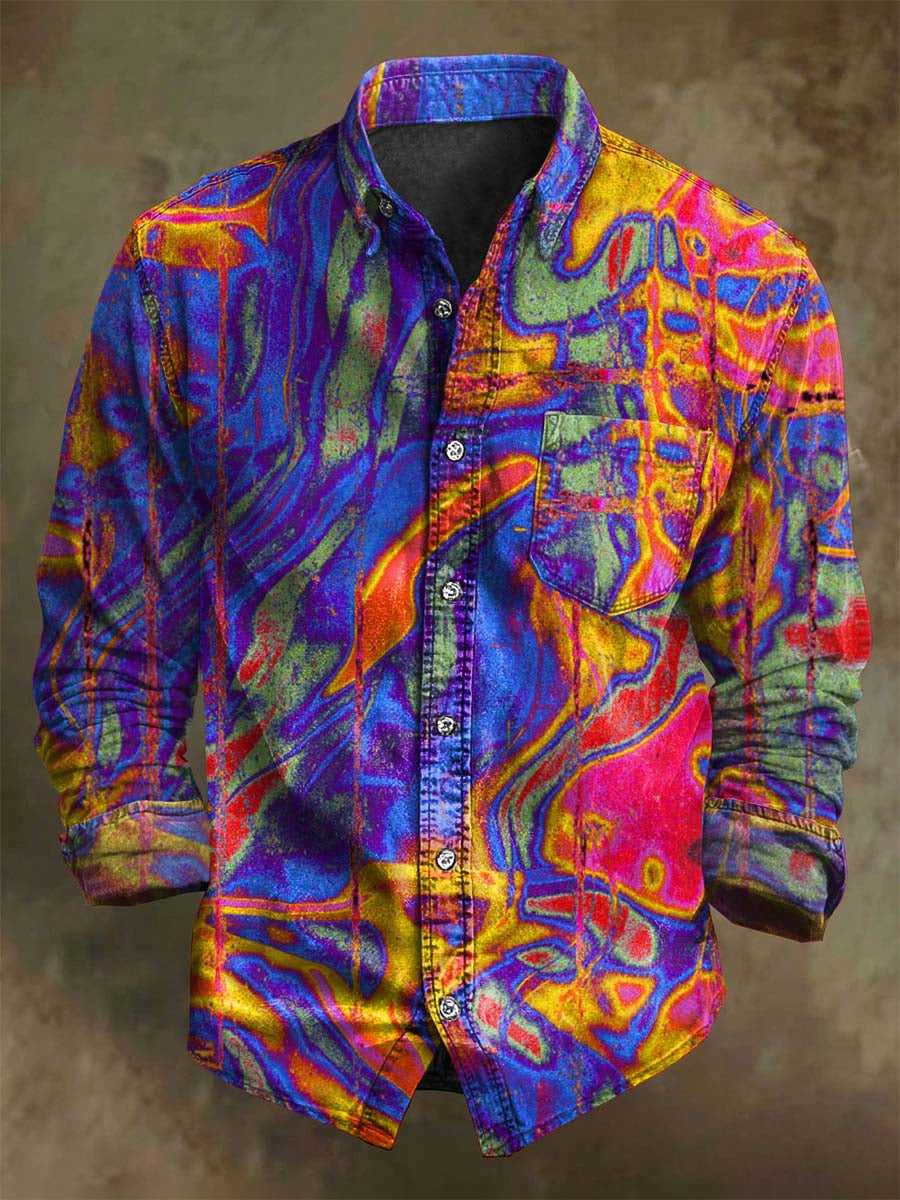 Abstract Colorful Psychedelic Pattern Print Casual Long-Sleeve Shirt
