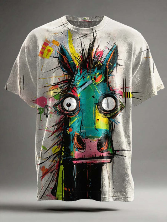 Abstract Trend Horse Print Casual Short-Sleeve T-Shirt