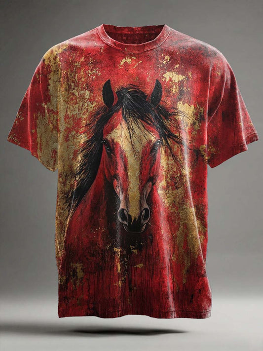 Retro Horse Print Casual Short-Sleeve T-Shirt