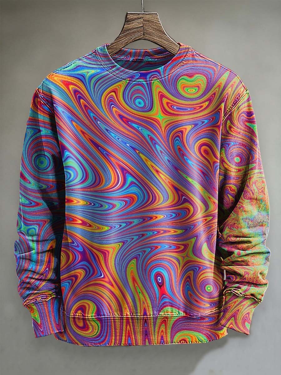 Abstract Colorful Swirl Psychedelic Print Casual Crewneck Sweatshirt