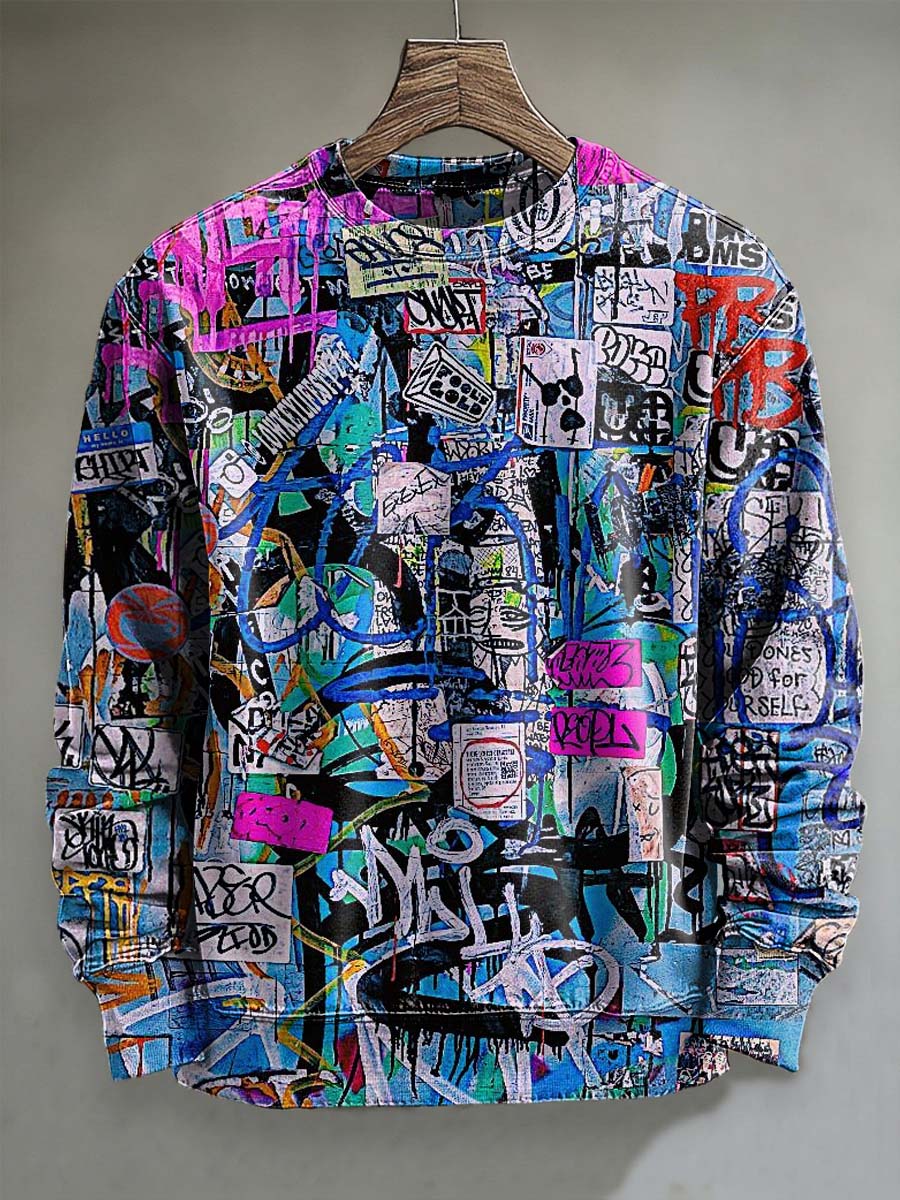 Abstract Street Graffiti Print Casual Crewneck Sweatshirt