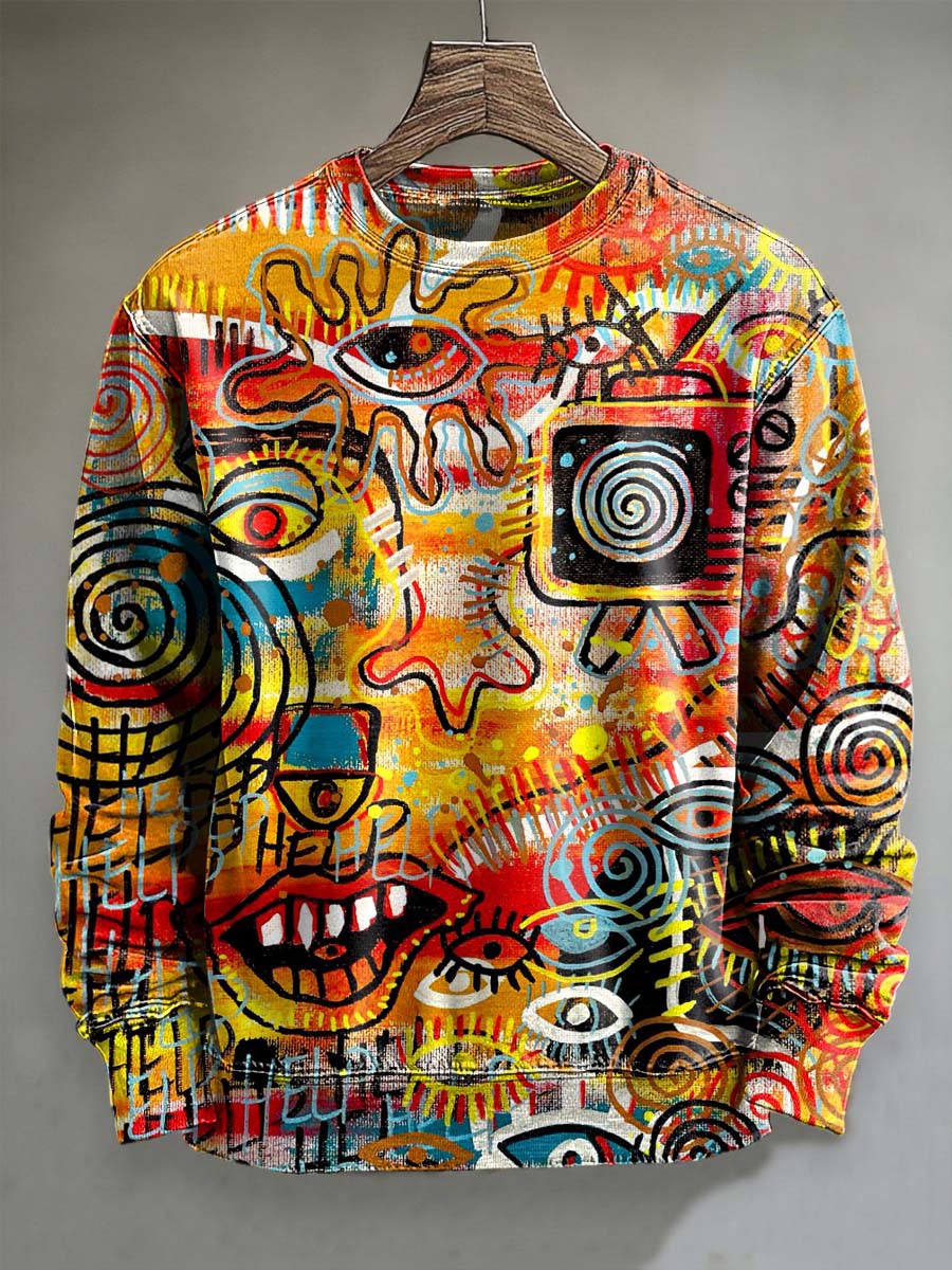 Abstract Street Graffiti Print Casual Crewneck Sweatshirt
