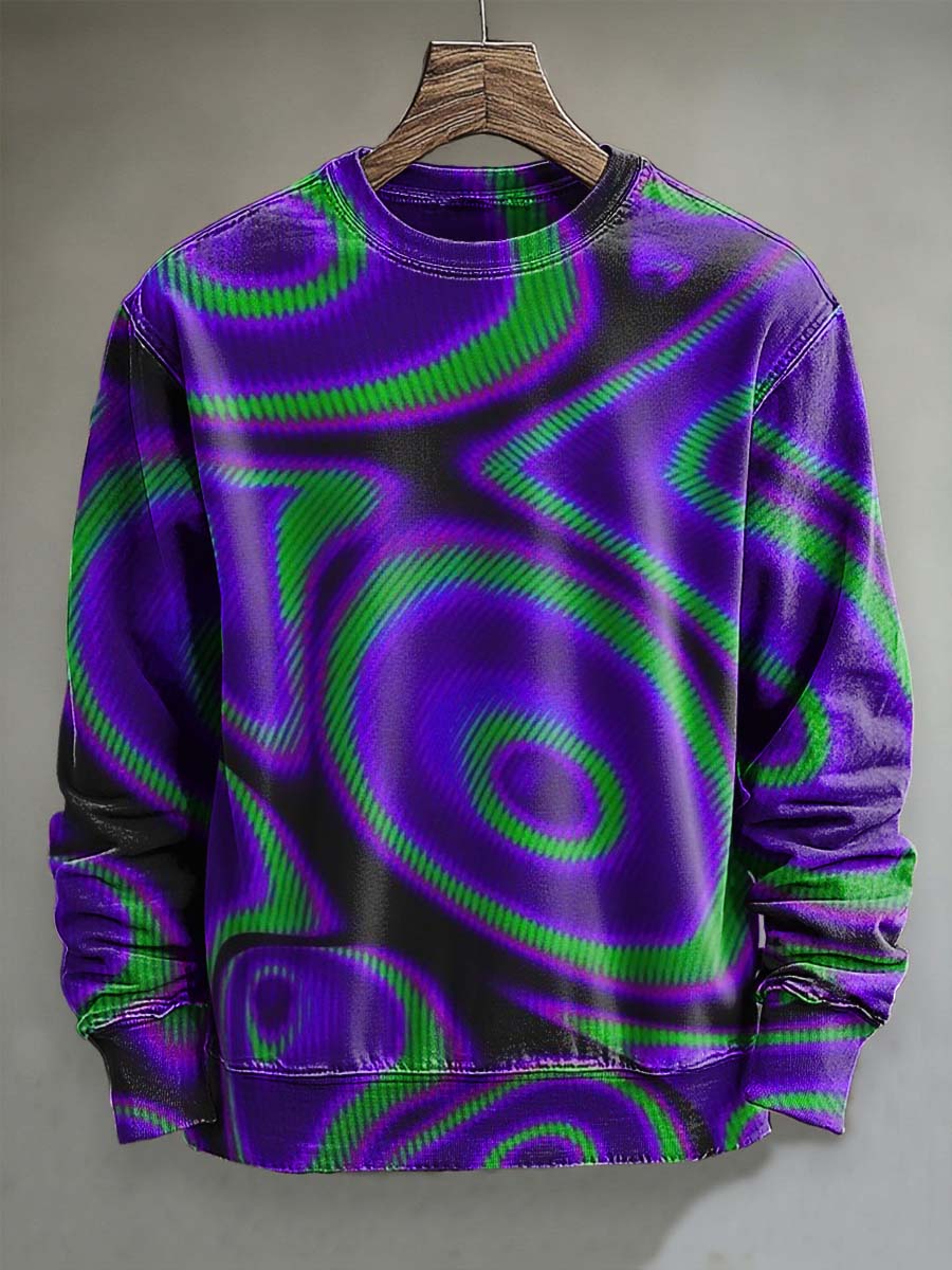 Abstract Fluorescent Psychedelic Print Casual Crewneck Sweatshirt