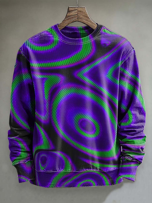 Abstract Fluorescent Psychedelic Print Casual Crewneck Sweatshirt