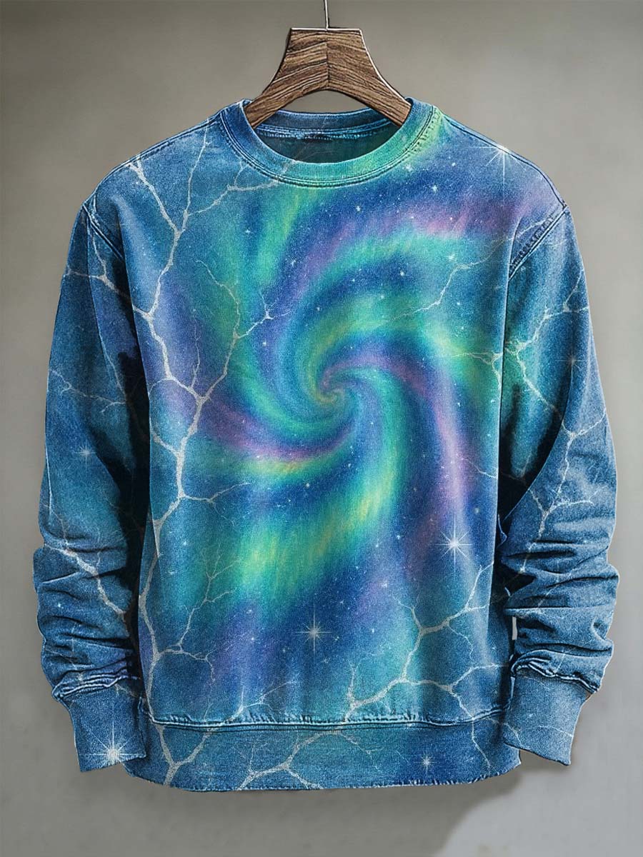 Abstract Aurora Swirl Print Casual Crewneck Sweatshirt