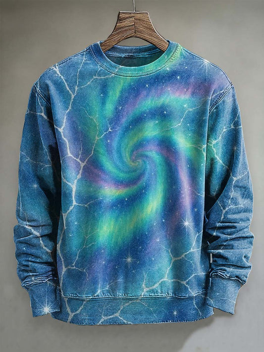 Abstract Aurora Swirl Print Casual Crewneck Sweatshirt