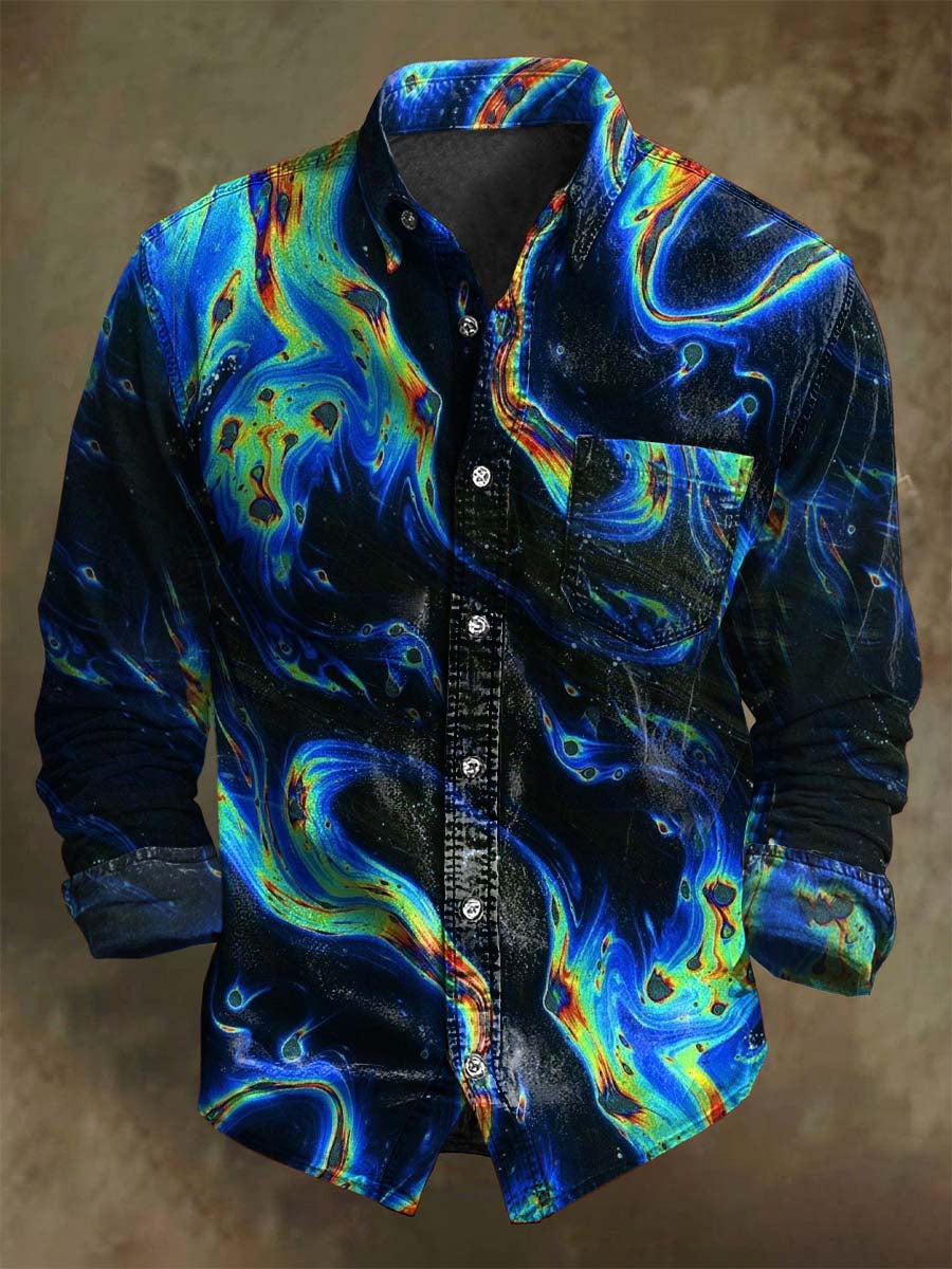 Abstract Fluorescent Psychedelic Print Casual Long-Sleeve Shirt