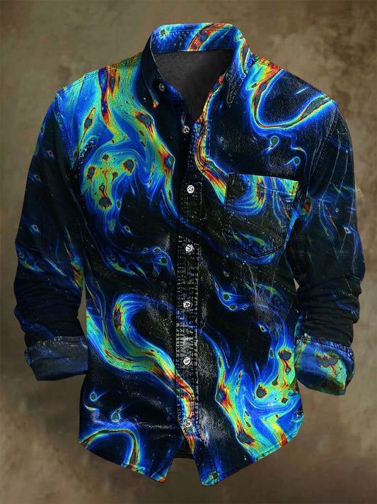 Abstract Fluorescent Psychedelic Print Casual Long-Sleeve Shirt