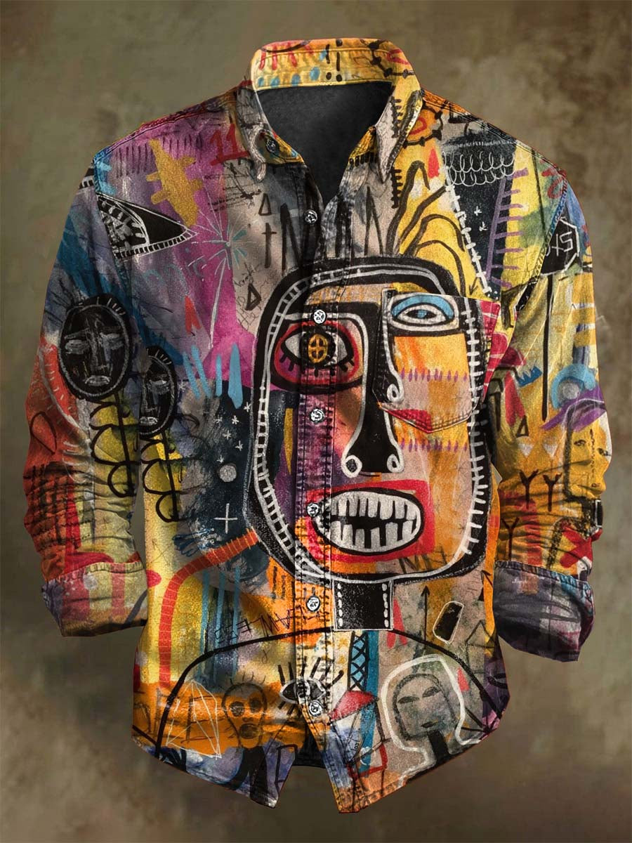 Abstract Street Graffiti Print Casual Long-Sleeve Shirt