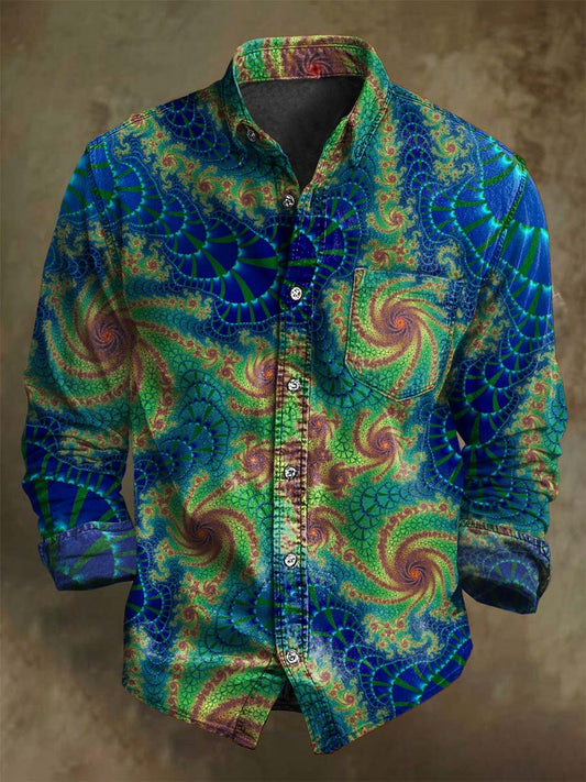 Abstract Swirl Psychedelic Print Casual Long-Sleeve Shirt