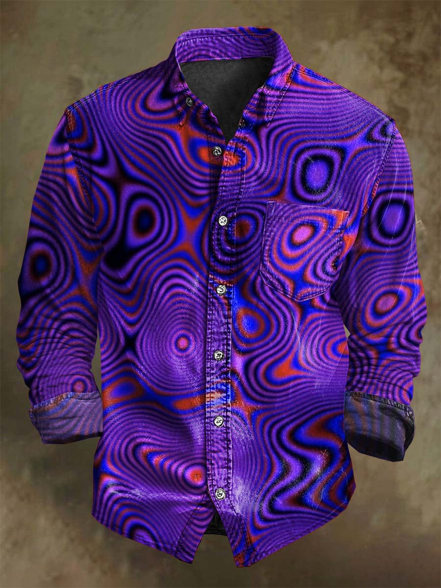 Abstract Colorful Psychedelic Print Casual Long-Sleeve Shirt