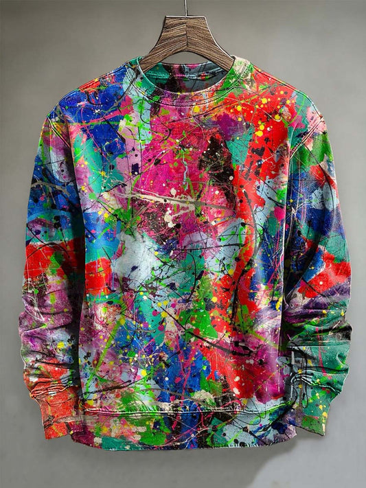 Abstract Oil Painting Ink Splatter Print Casual Crewneck Sweatshirt