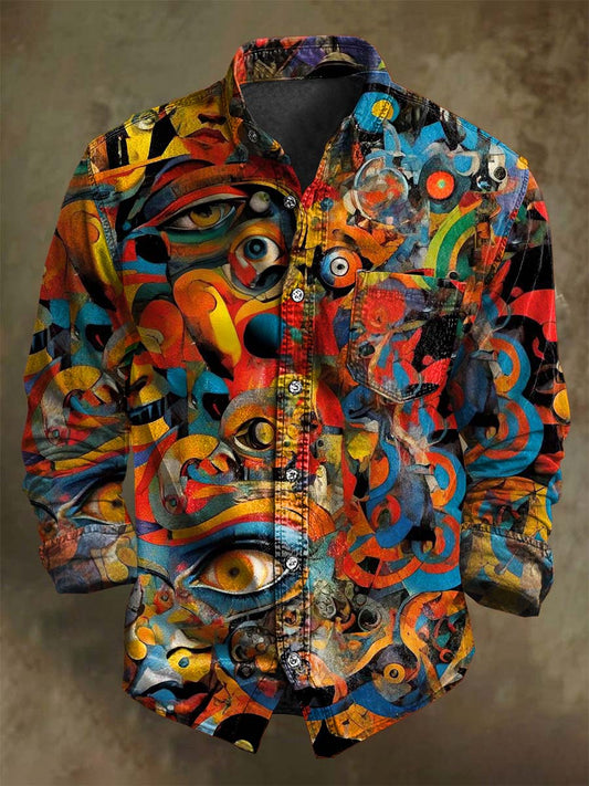Abstract Colorful Psychedelic Print Casual Long-Sleeve Shirt