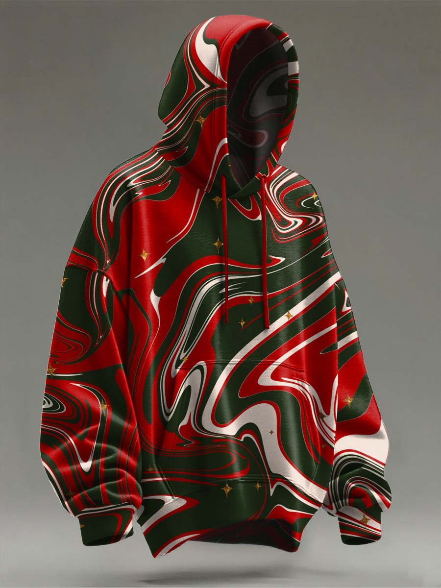 Christmas Abstract Swirl Print Casual Hooded Sweatshirt