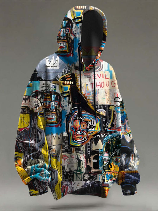 Abstract Doodle Print Casual Hooded Sweatshirt