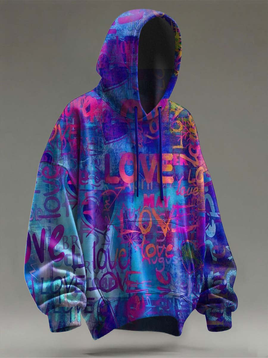 Abstract Street Alphabet Graffiti Print Casual Hooded Sweatshirt
