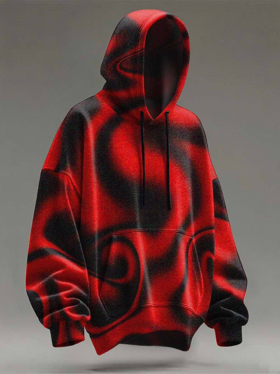 Abstract Color-Block Art Print Casual Hooded Sweatshirt