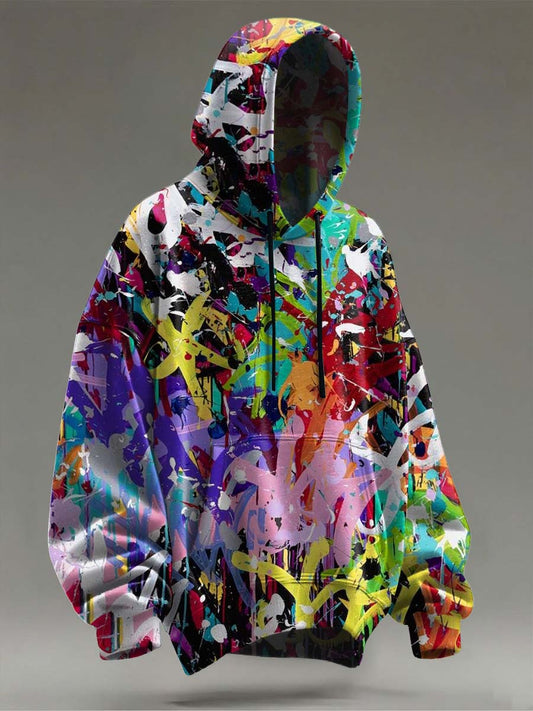 Abstract Street Alphabet Graffiti Print Casual Hooded Sweatshirt