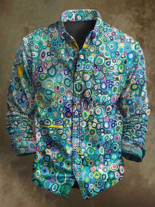 Abstract Oil Painting Irregular Circle Print Casual Long-Sleeve Shirt