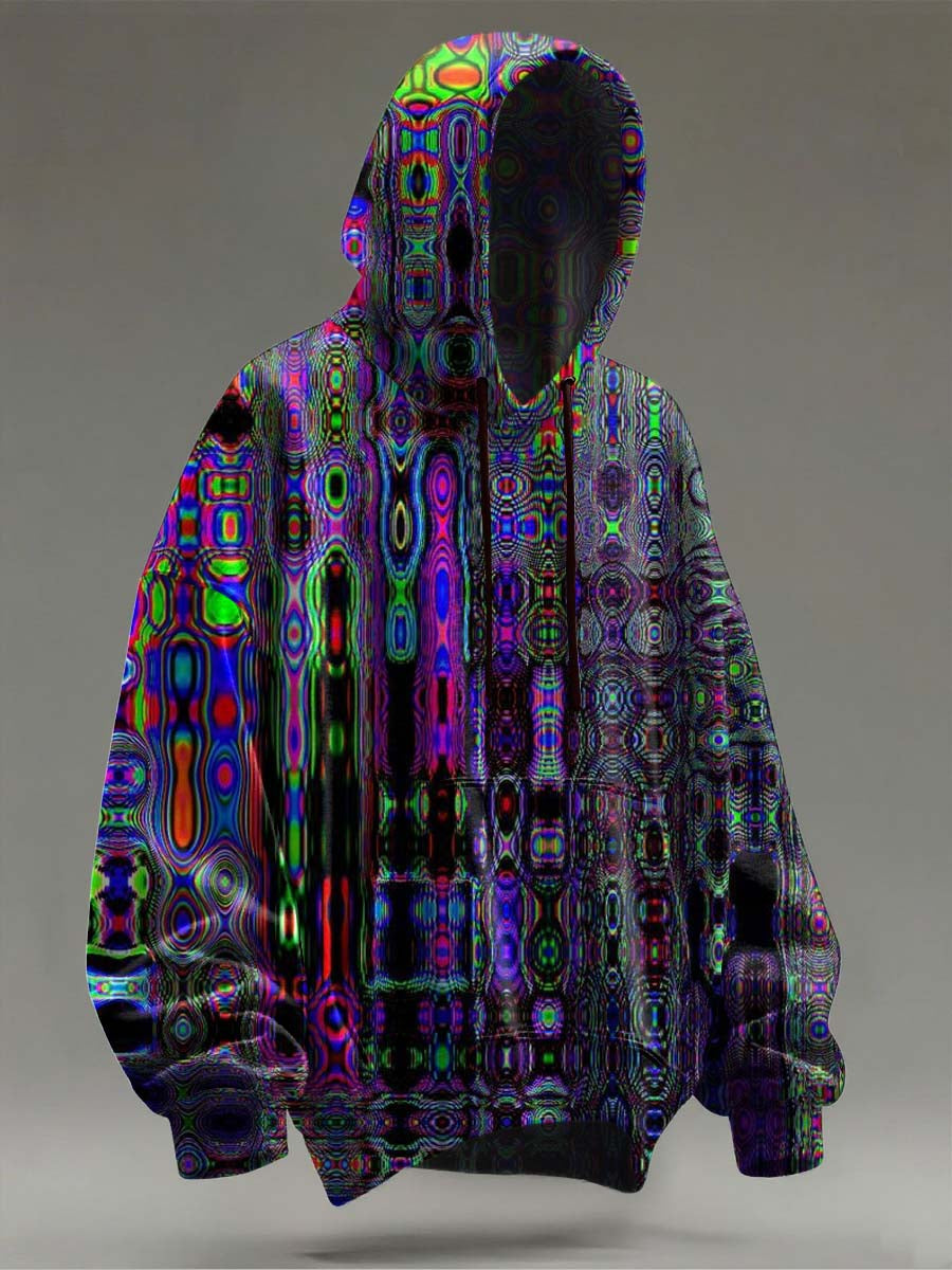 Abstract Irregular Geometric Print Casual Hooded Sweatshirt