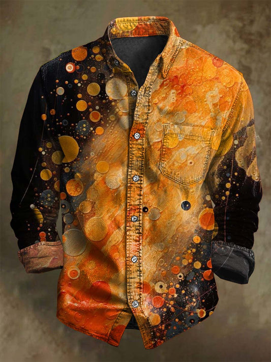 Abstract Gradient Art Polka Dot Print Casual Long-Sleeve Shirt