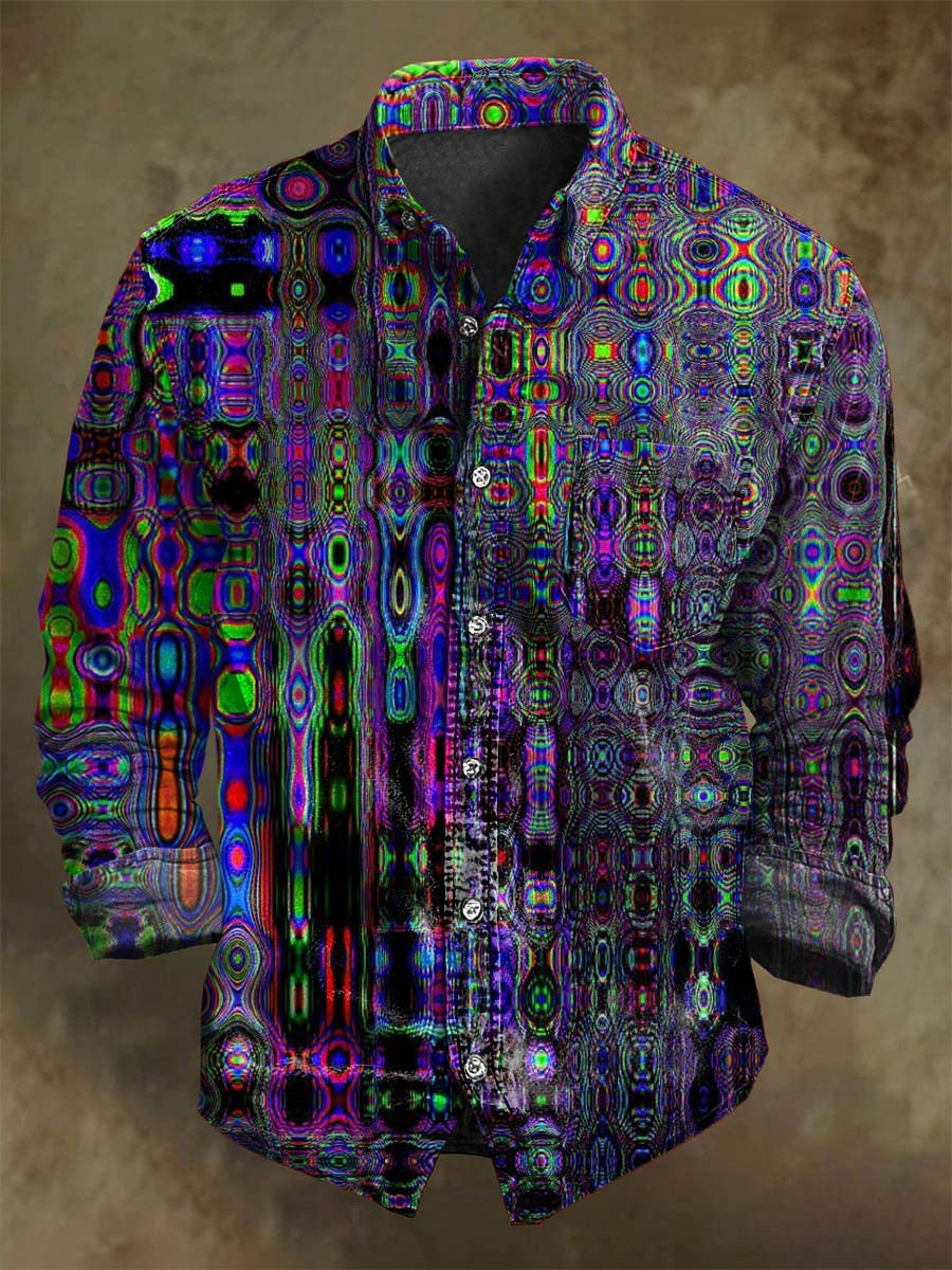 Abstract Irregular Geometric Print Casual Long-Sleeve Shirt