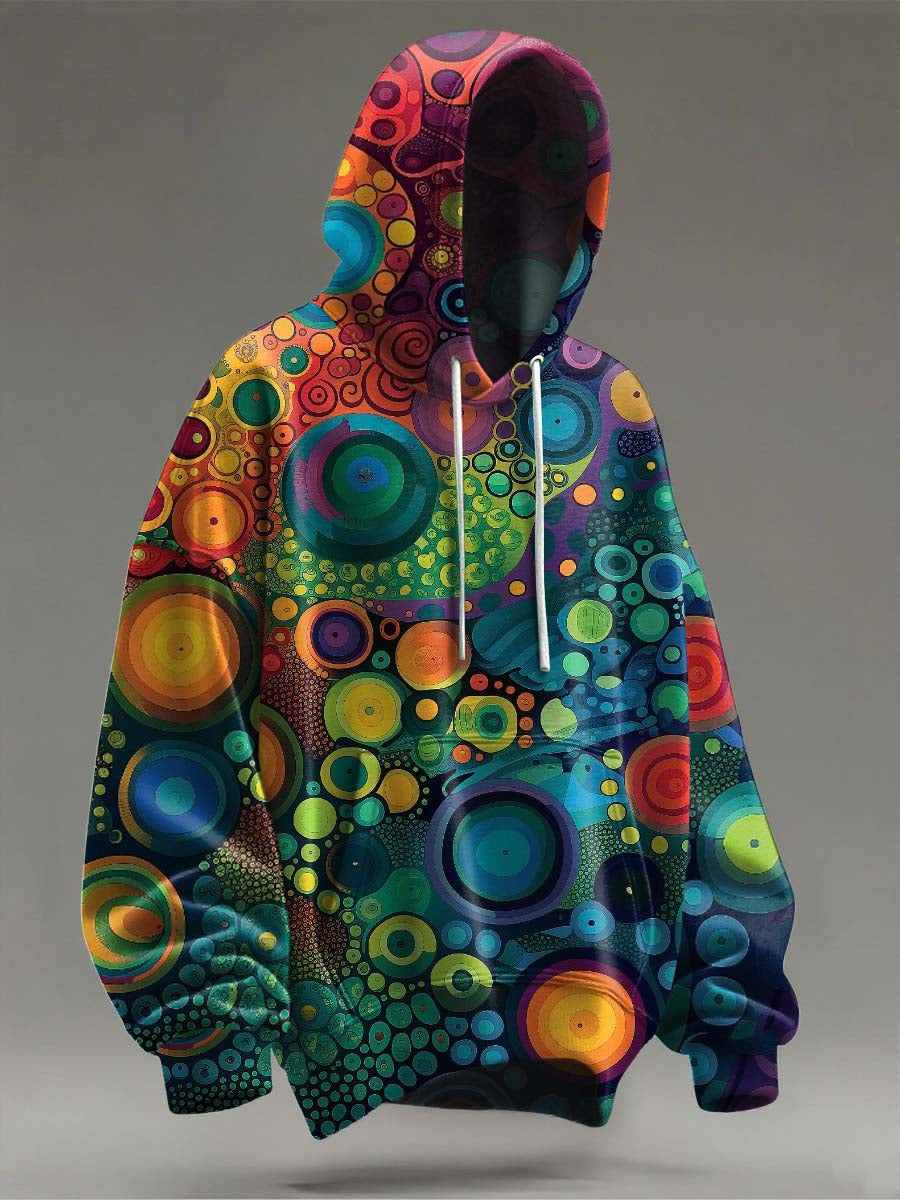 Abstract Irregular Swirl Print Casual Hooded Sweatshirt