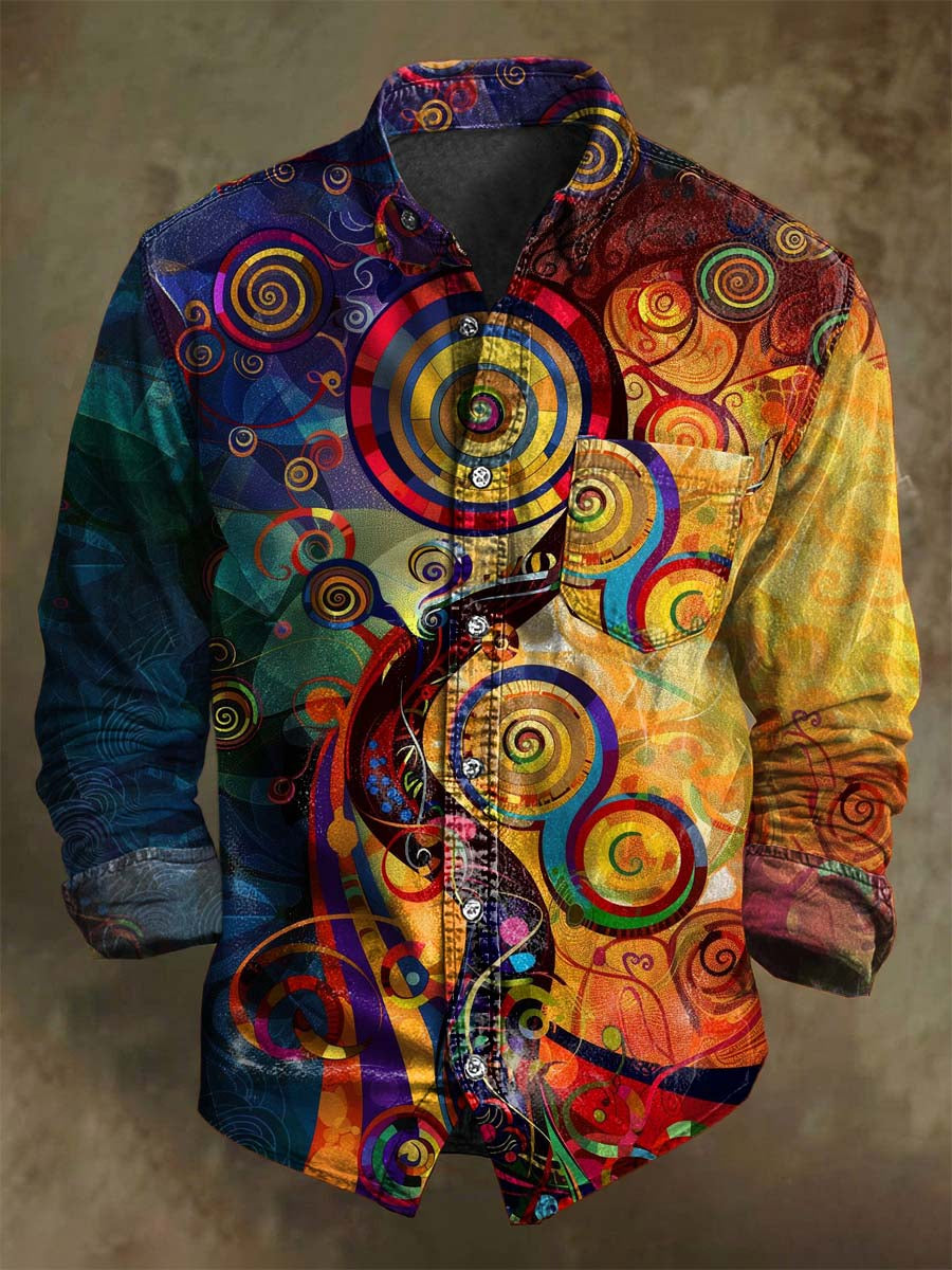 Abstract Gradient Art Spiral Print Casual Long-Sleeve Shirt