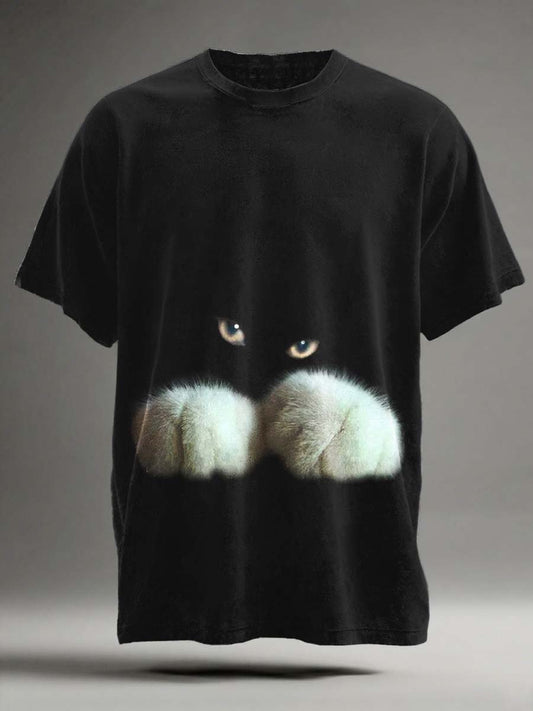 Abstract Cat-Eye Print Casual Short-Sleeve T-Shirt