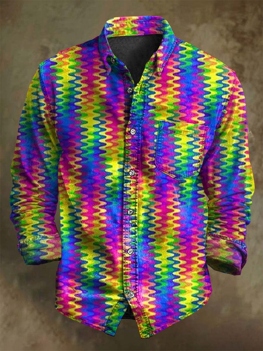 Abstract-Printed Rainbow Casual Long-Sleeve Shirt