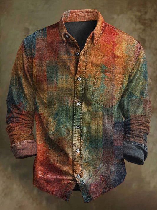Abstract Gradient Distressed Print Casual Long-Sleeve Shirt