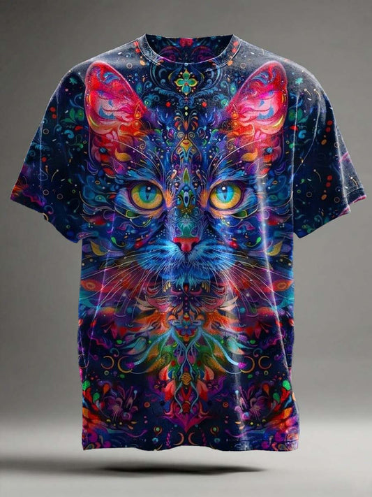 Abstract Cat Print Casual Short-Sleeve T-Shirt
