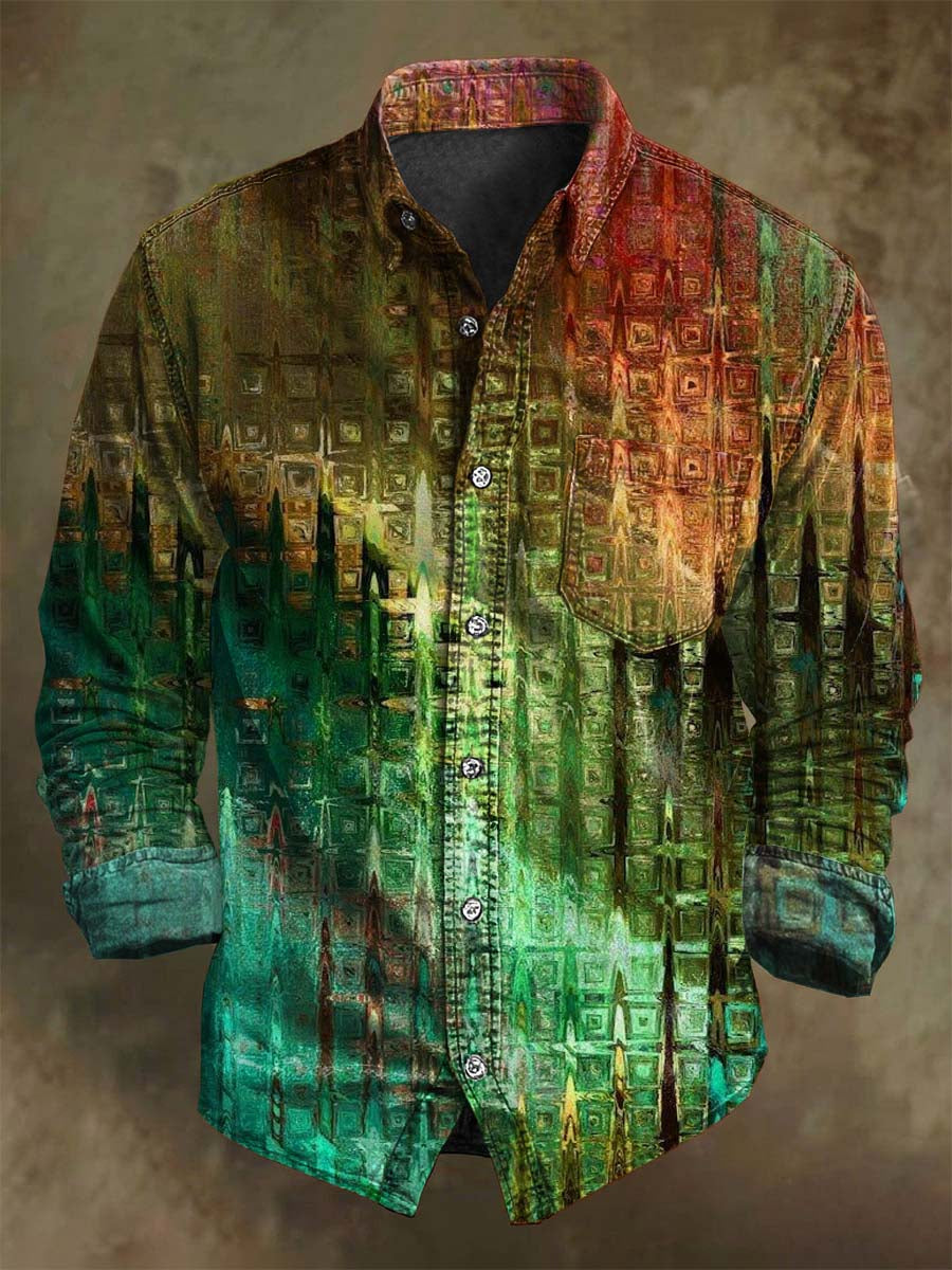 Abstract Gradient Geometric Print Casual Long-Sleeve Shirt