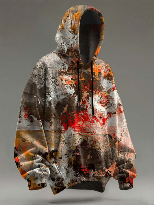 Abstract Oil Painting Gradient Print Casual Hooded Sweatshirt