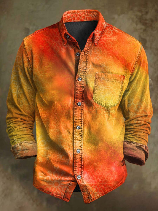 Abstract Gradient Snowflake Print Casual Long-Sleeve Shirt