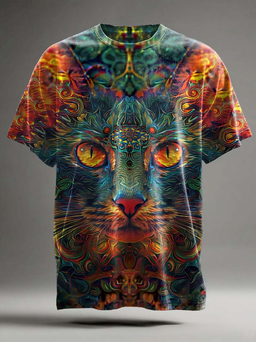 Abstract Cat Print Casual Short-Sleeve T-Shirt