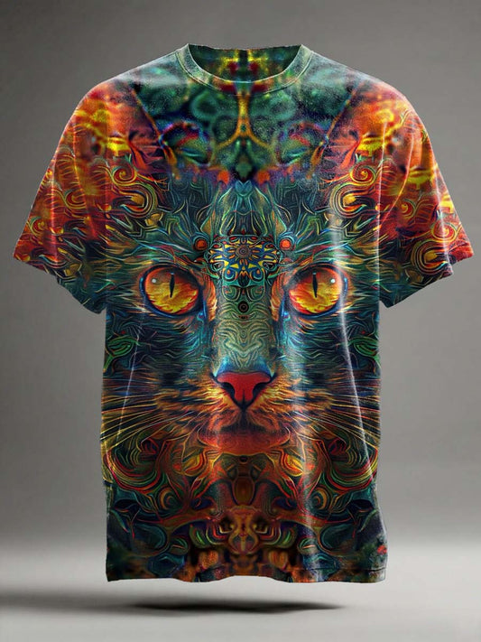 Abstract Cat Print Casual Short-Sleeve T-Shirt