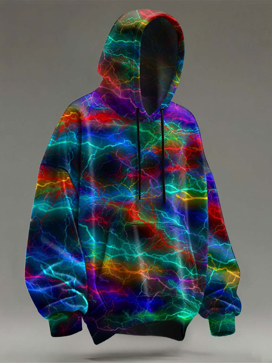 Abstract Colorful Lightning Print Casual Hooded Sweatshirt