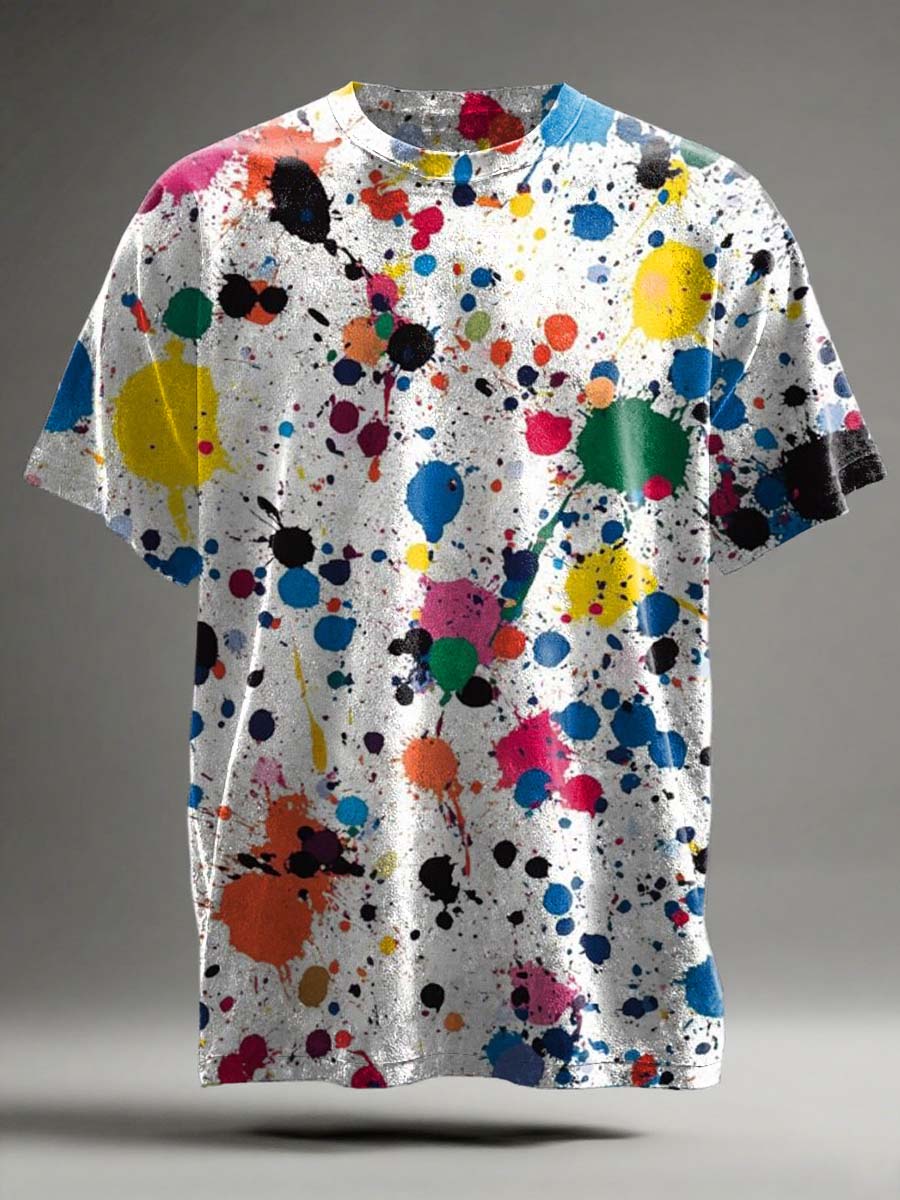 Abstract Oil Painting Ink Splash Print Casual Short-Sleeve T-Shirt