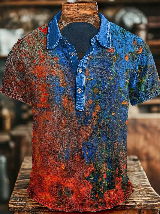 Abstract Lava Gradient Print Casual Short-Sleeve Polo Shirt