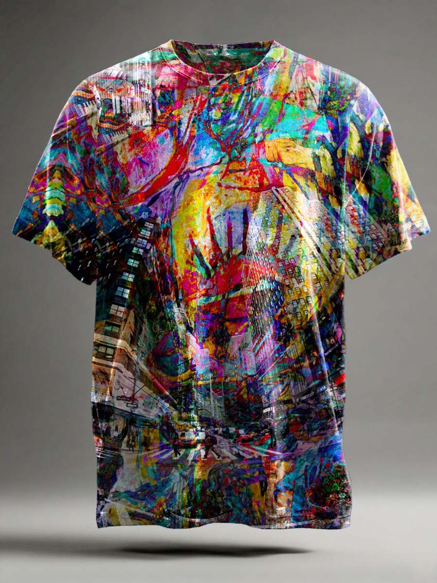Vibrant City Graffiti Print Casual Short-Sleeve T-Shirt
