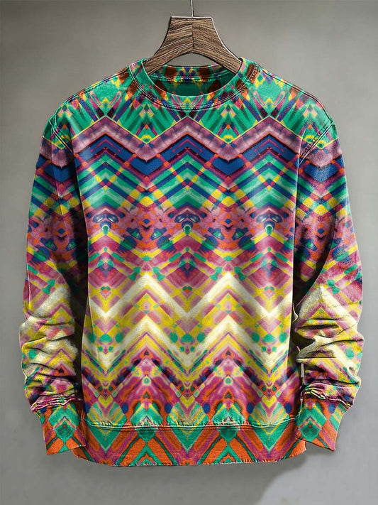 Psychedelic Geometric Tie-Dye Gradient Print Casual Long-Sleeve Sweatshirt