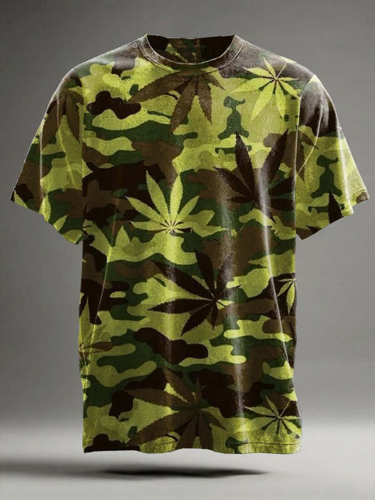 Abstract Hemp Leaf Camouflage Print Casual Short-Sleeve T-Shirt