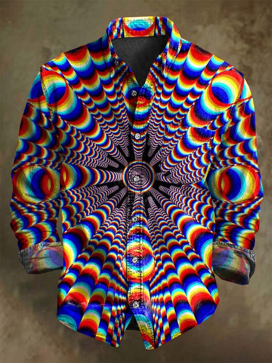 Op Art Color Ring Tunnel Print Casual Long-Sleeve Shirt