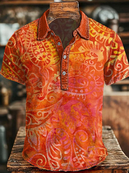 Retro-Printed Casual Short-Sleeve Polo Shirt