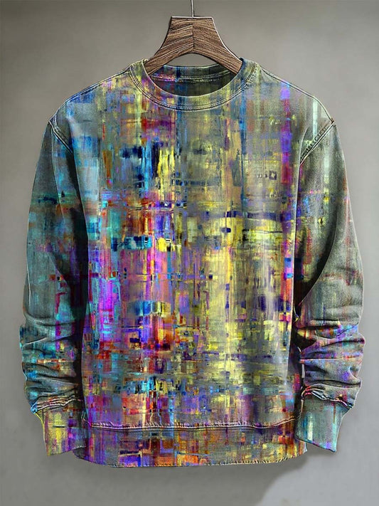 Abstract Glow Pixel Block Print Casual Crewneck Sweatshirt