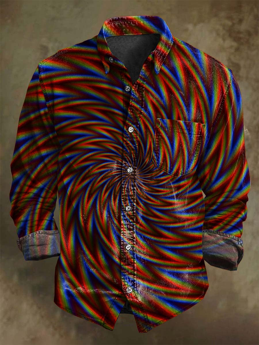 Op Art Spiral Print Casual Long-Sleeve Shirt