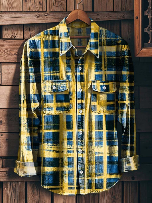 Distressed Plaid Print Casual Long-Sleeve Shirt